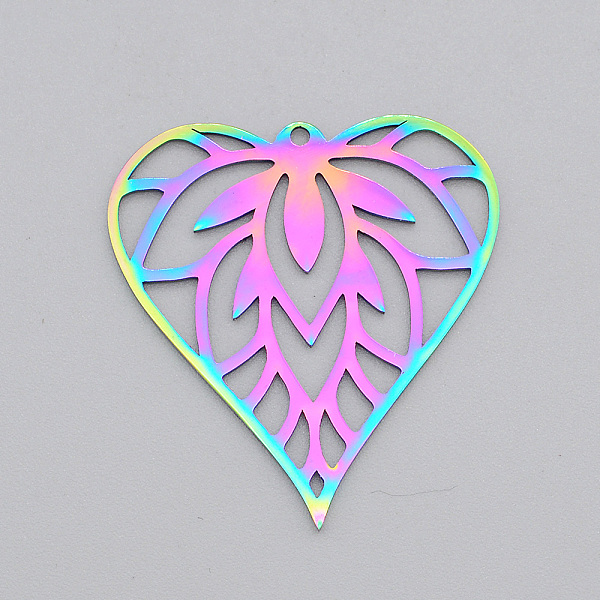 

PandaHall Ion Plating(IP) 201 Stainless Steel Pendants, Laser Cut, Heart, Rainbow Color, 30.5x28.5x1mm, Hole: 1.4mm 201 Stainless Steel...