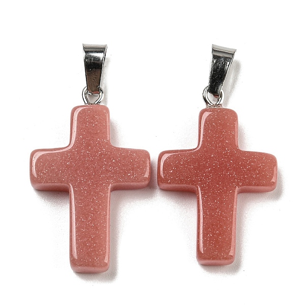 

PandaHall Synthetic Luminous Stone Dyed Pendants, Glow in the Dark Cross Charms with Platinum Plated Iron Snap on Bails, Indian Red...
