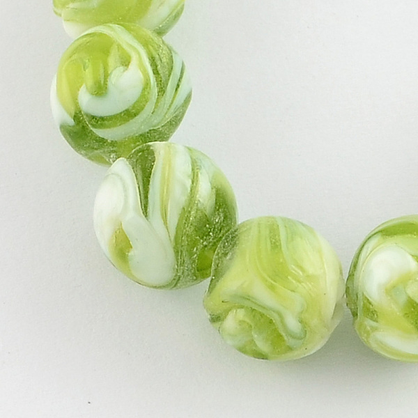 

PandaHall Handmade Lampwork Beads, Round, Yellow Green, 14mm, Hole: 1~2mm Lampwork Round Green