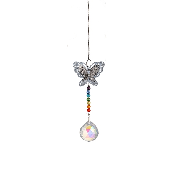 

PandaHall Glass Round Ball Sun Catcher Hanging Prism Ornaments with Iron Butterfly, for Home, Garden, Ceiling Chandelier Decoration, Round...