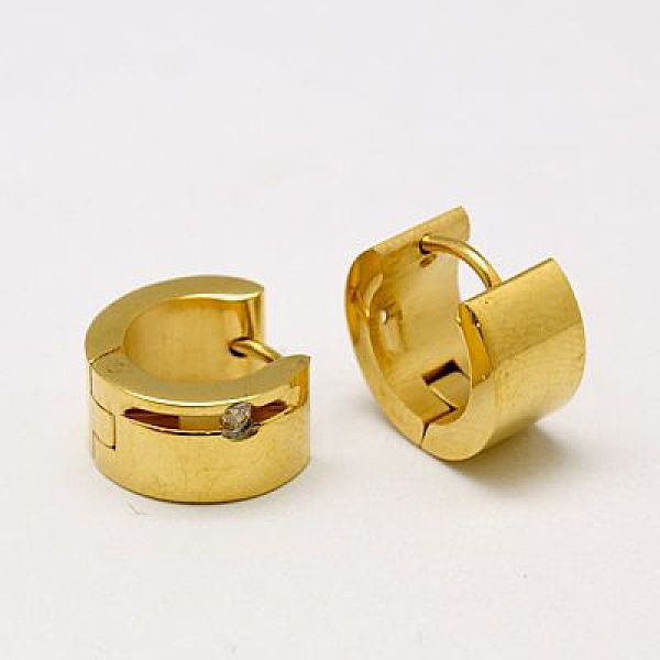 

PandaHall Fashion 304 Stainless Steel Huggie Hoop Earrings, with Rhinestones, Golden Plated, 12~12.5x13~13.5x4~9mm, Pin: 0.8mm Rhinestone..., Clear