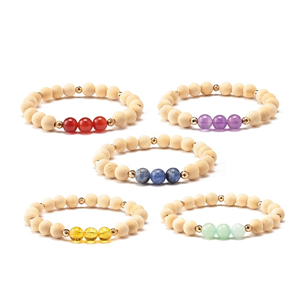 

PandaHall Natural Wood Round Beads Stretch Bracelet, Synthetic Hematite & Natural Mixed Stone Beads Bracelet for Women, Inner Diameter...