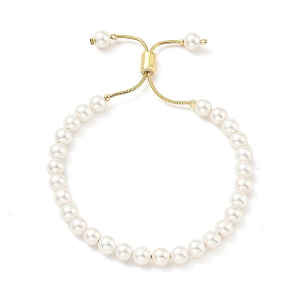 

PandaHall Shell Pearl Beaded Slider Bracelet with Brass Snake Chain, Lead Free & Cadmium Free, Real 18K Gold Plated, Beads: 6mm, Inner..., White