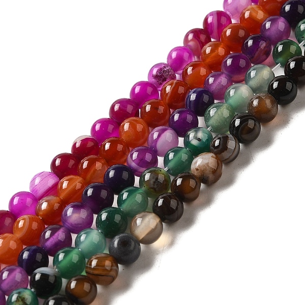 

PandaHall Natural Striped Agate/Banded Agate Strands, Dyed, Round, Mixed Color, 6mm in diameter, Hole: 1mm Banded Agate Round Multicolor