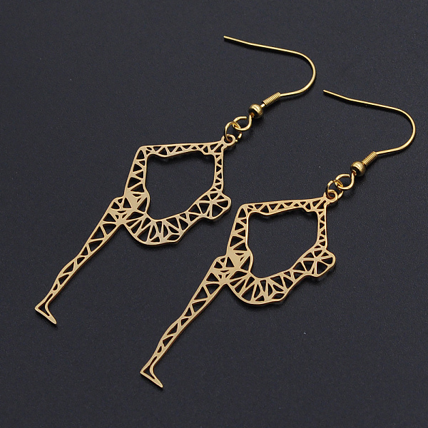 

PandaHall 201 Stainless Steel Dangle Earrings, Rhythmic Gymnast, Golden, 76mm, Pin: 0.6mm 201 Stainless Steel