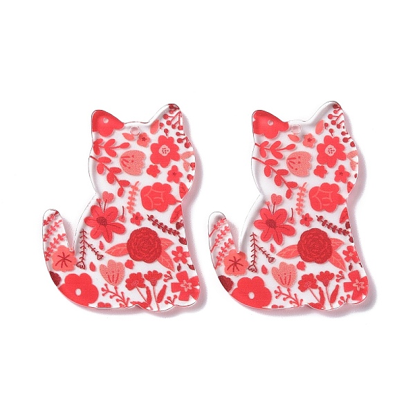 

PandaHall Transparent Acrylic Pendant, Cat Shape with Flower, Light Coral, 38x28x2.5mm, Hole: 1.5mm Acrylic Cat Shape Red