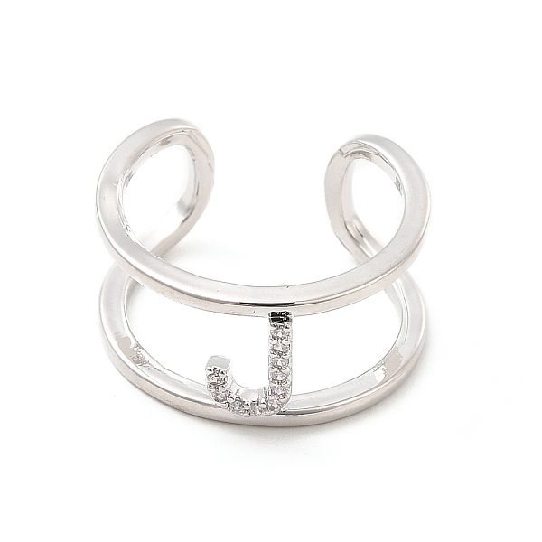 

PandaHall Clear Cubic Zirconia Initial Letter Open Cuff Ring, Platinum Brass Double Line Ring for Women, Lead Free & Cadmium Free, Letter.J...