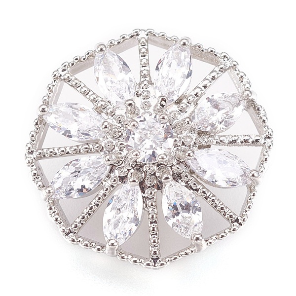 

PandaHall Rack Plating Brass Micro Pave Cubic Zirconia Shank Buttons, Octagon with Flower, Platinum, 20x9mm, Hole: 1.2mm Brass Octagon