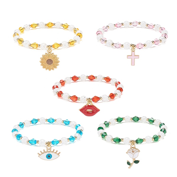 

PandaHall Acrylic Beaded Stretch Bracelet with Alloy Enamel Charms for Women, Mixed Color, Inner Diameter: 2-1/8 inch(5.3cm) Acrylic..., Multicolor