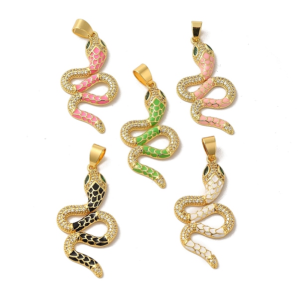 

PandaHall Brass Micro Pave Cubic Zirconia Pendants, with Enamel , Real 18K Gold Plated, Snake, 44x21x4mm, Hole: 7.5x4.5mm Brass+Cubic..., Clear