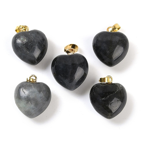 

PandaHall Natural Labradorite Pendants, Heart Charms with Brass Snap on Bails, Golden, 18x15.5x10mm, Hole: 5x3mm Labradorite Heart