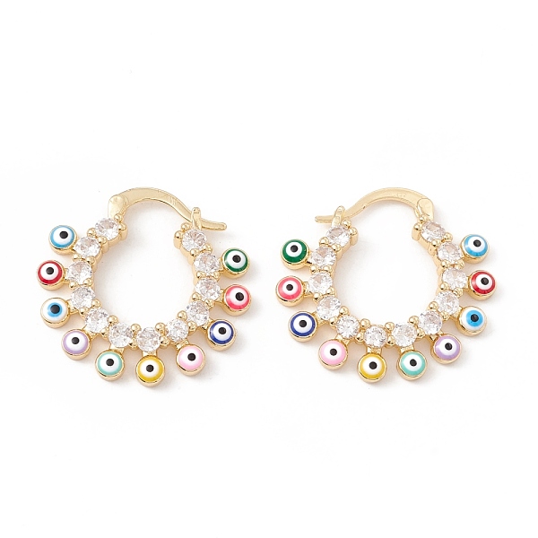 

PandaHall Colorful Evil Eye Enamel Hoop Earrings with Clear Cubic Zirconia, Brass Jewelry for Women, Lead Free & Cadmium Free, Real 18K Gold...