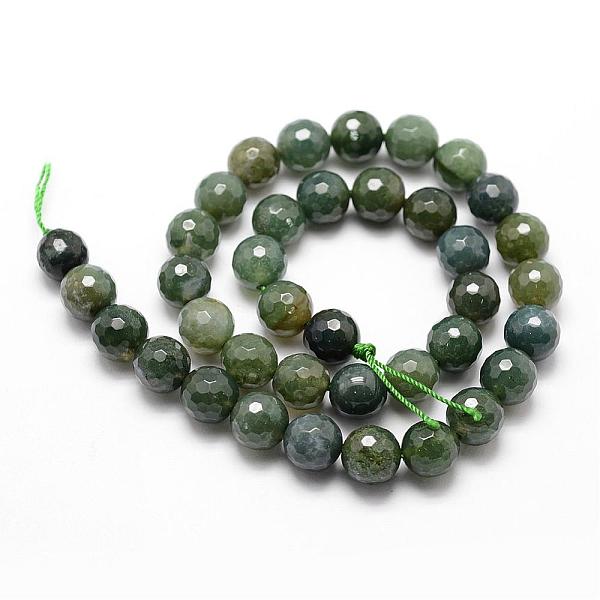

PandaHall Natural Moss Agate Beads Strands, Faceted, Round, 10mm, Hole: 1mm, about 37pcs/strand, 14.9 inch~15.1 inch Moss Agate Round Green