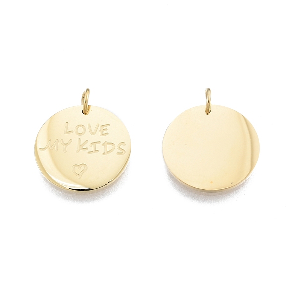 

PandaHall Ion Plating(IP) 304 Stainless Steel Pendants, with Jump Ring, Flat Round with Word Love My Kids & Heart, Real 14K Gold Plated...
