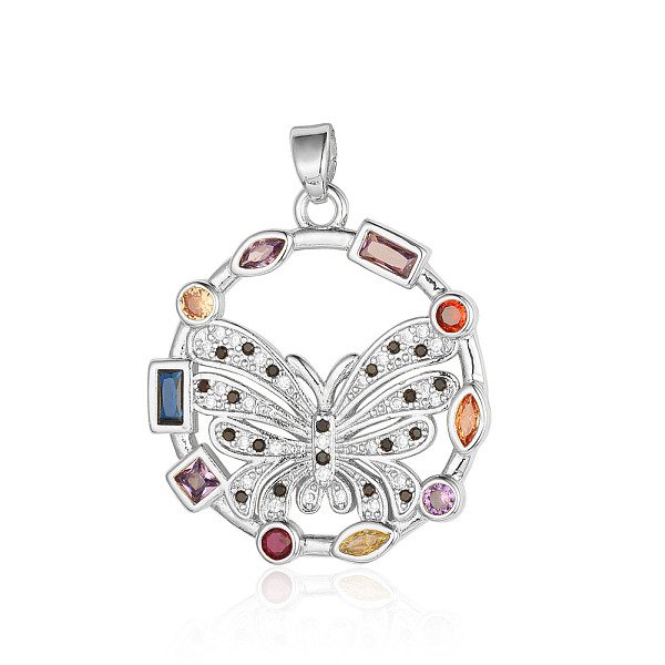 

PandaHall Brass Micro Pave Colorful Cubic Zirconia Pendants, Butterfly Charms, Platinum, 28x25x2mm Brass+Cubic Zirconia Butterfly