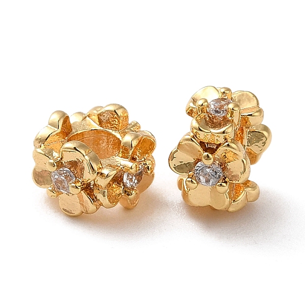 

PandaHall Brass Micro Pave Cubic Zirconia Beads, Ring with Flower, Real 18K Gold Plated, 6.5x4.5mm, Hole: 2.5mm Brass+Cubic Zirconia Ring..., Clear