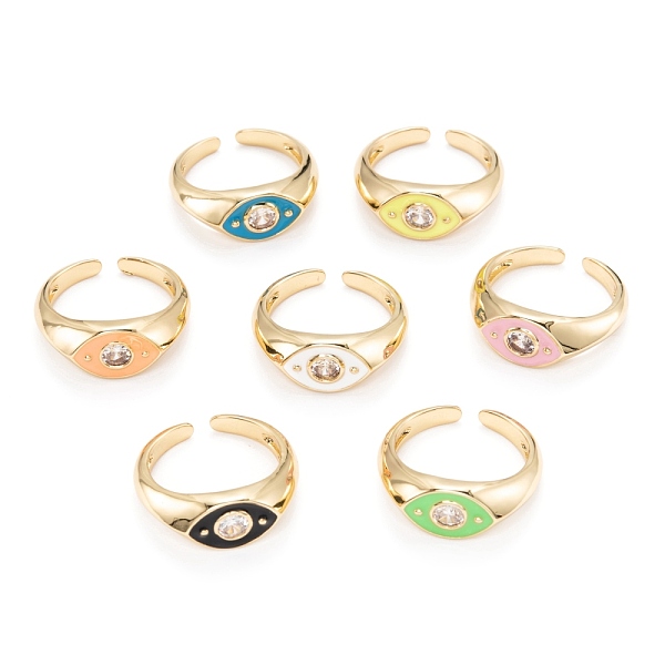 

PandaHall Brass Micro Pave Clear Cubic Zirconia Cuff Rings, Open Rings, with Enamel, Long-Lasting Plated, Golden, Horse Eye, Mixed Color, US..., Multicolor