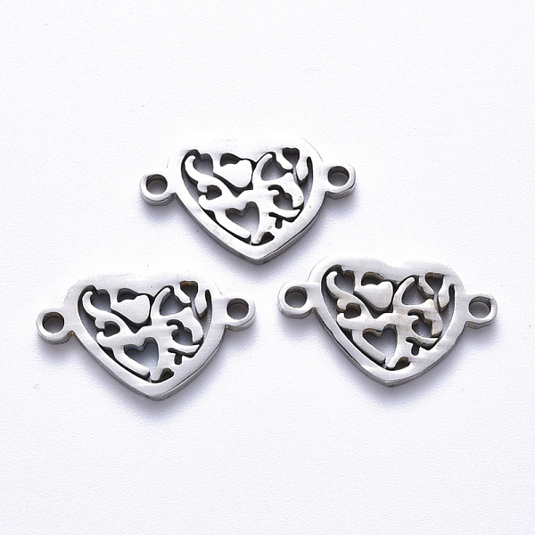 

PandaHall 201 Stainless Steel Links Connectors, Laser Cut, Filigree Heart, Stainless Steel Color, 11x18.5x1.5mm, Hole: 1.6mm 201 Stainless...