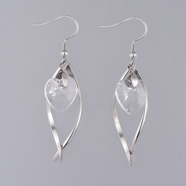 

PandaHall Dangle Earrings, with Heart Electroplated Glass Pendants, Stainless Steel Twist Shape Pendants, Earring Hooks and Ice Pick Pinch..., Clear
