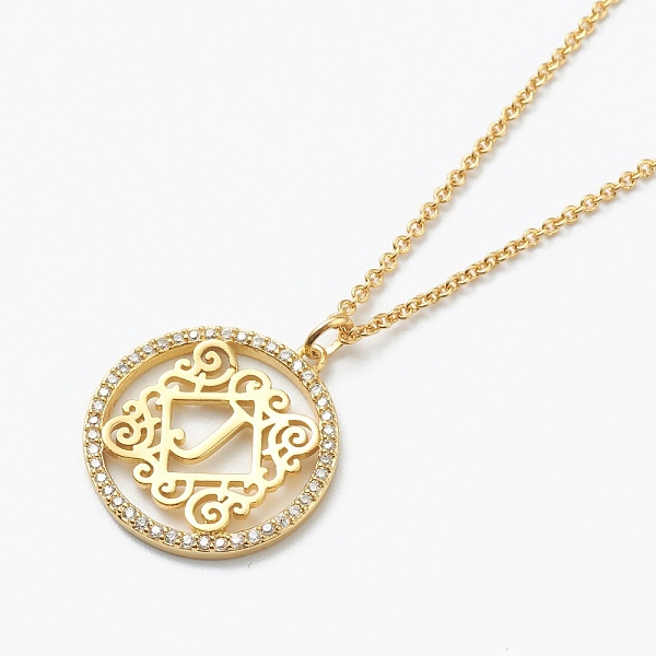 

PandaHall Brass Micro Pave Clear Cubic Zirconia Pendant Necklaces, Flat Round with Letter, Real 18K Gold Plated, Letter.J, 16.14~17.20 inch...