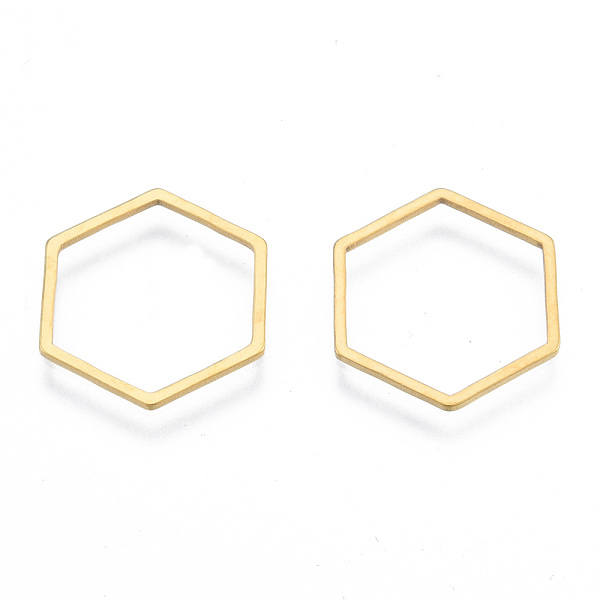 

PandaHall 201 Stainless Steel Linking Rings, Hexagon, Golden, 16x18x1mm, Inner Diameter: 14x16mm 201 Stainless Steel Hexagon