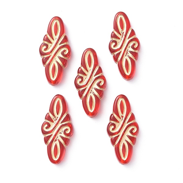 

PandaHall Plating Acrylic Beads, Metal Enlaced, Rhombus with Floral, Red, 29.5x14x5.5mm, Hole: 1.4mm, about 346pcs/500g Acrylic Rhombus Red
