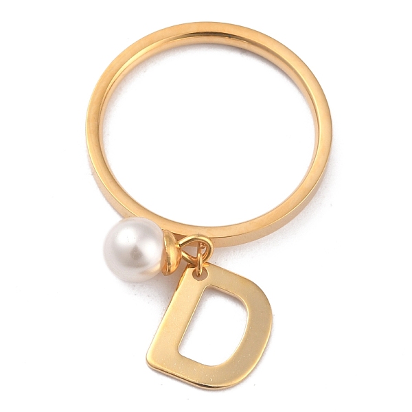 

PandaHall Dual-use Items, 304 Stainless Steel Finger Rings or Pendants, with Plastic Round Beads, Golden, White, Letter.D, US Size 5~9...