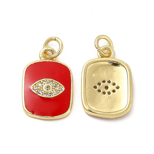

PandaHall Brass Micro Pave Cubic Zirconia Pendants, with Enamel & Jump Ring, Rectangle with Eye Charm, Golden, Red, 16x11x2mm, Hole: 3.3mm...