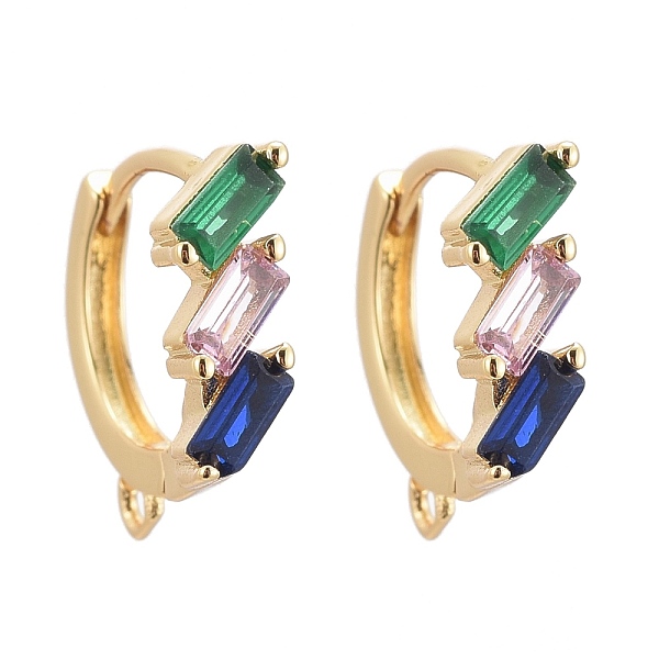 

PandaHall Brass Micro Pave Colorful Cubic Zirconia Huggie Hoop Earring Findings, with Horizontal Loop, Long-Lasting Plated, Real 18K Gold...