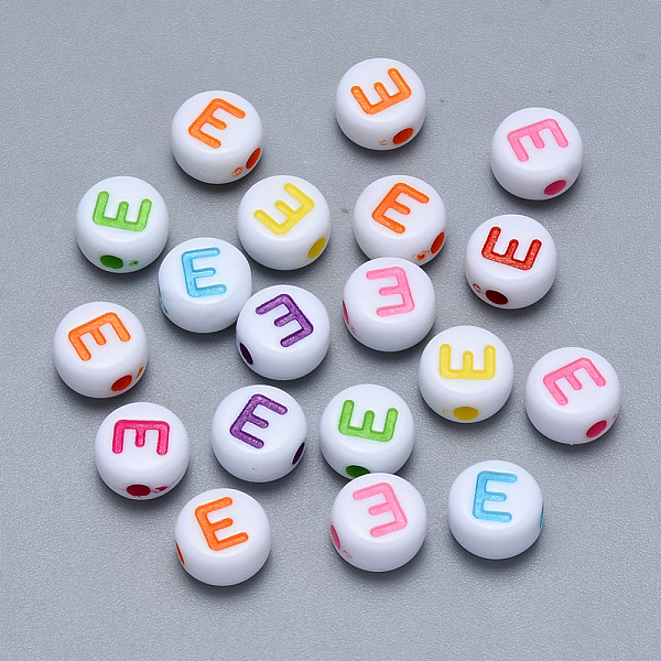 

PandaHall Craft Acrylic Horizontal Hole Letter Beads, Flat Round, Mixed Color, Letter.E, 7x3.5~4mm, Hole: 1.5mm, about 3600pcs/500g Acrylic..., Multicolor