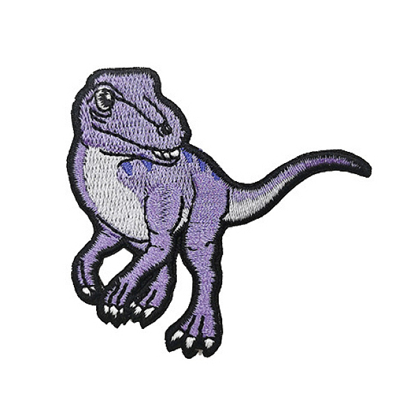 PandaHall Computerized Embroidery Polyester Iron on/Sew on Patches, Costume Accessories, Appliques, Velociraptor, Medium Purple, 59x60mm...