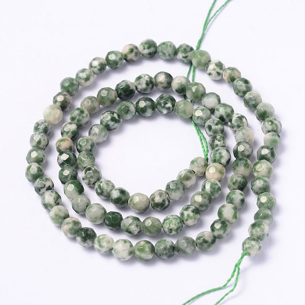 

PandaHall Faceted Natural Green Spot Jasper Round Bead Strands, 4mm, Hole: 1mm, about 94pcs/strand, 14.9 inch Green Spot Jasper Round