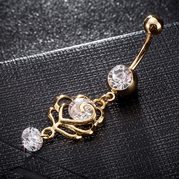 

PandaHall Brass Cubic Zirconia Navel Ring, Belly Rings, with 304 Stainless Steel Bar, Cadmium Free & Lead Free, Real 18K Gold Plated, Flower..., Clear