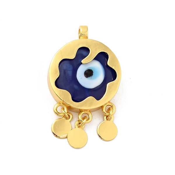 

PandaHall Rack Plating Handmade Evil Eye Lampwork Pendants, with Brass Findings, Long-Lasting Plated, Flat Round, Golden, Medium Blue...