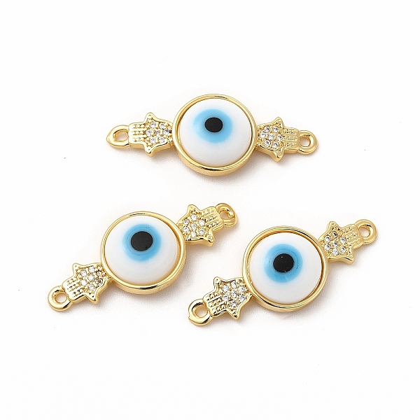 

PandaHall Rack Plating Real 18K Gold Plated Brass Micro Pave Clear Cubic Zirconia Connector Charms, Hamsa Hand and Evil Eye Links, with..., White