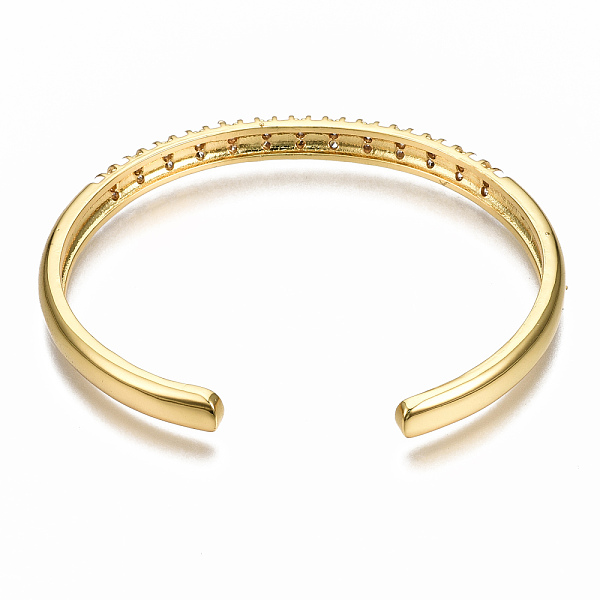 

PandaHall Brass Micro Pave Clear Cubic Zirconia Cuff Bangles, with Enamel, Nickel Free, Real 16K Gold Plated, Creamy White, Inner Diameter...