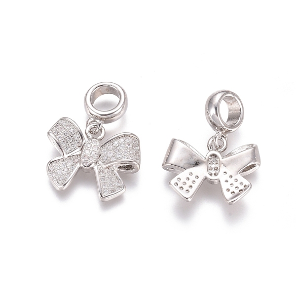 

PandaHall Brass Micro Pave Cubic Zirconia European Dangle Charms, Large Hole Pendants, Bowknot, Clear, Platinum, 23mm, Bowknot...