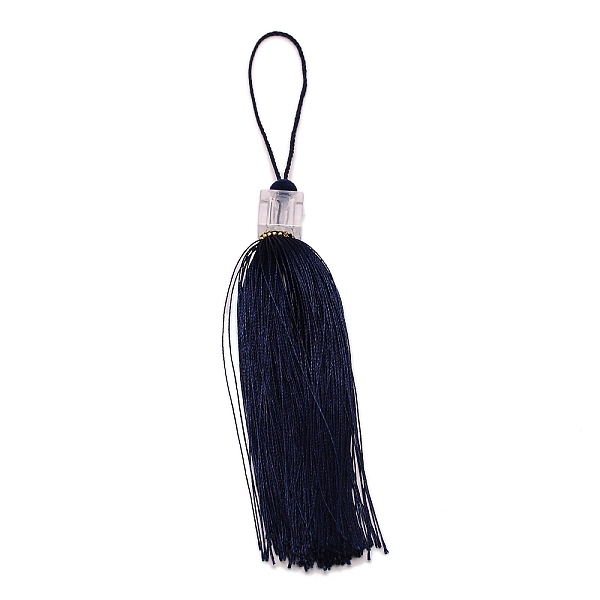 

PandaHall Polyester Tassel Pendant Decorations, with Transparent Cube Beads, Midnight Blue, 248x18mm Polyester