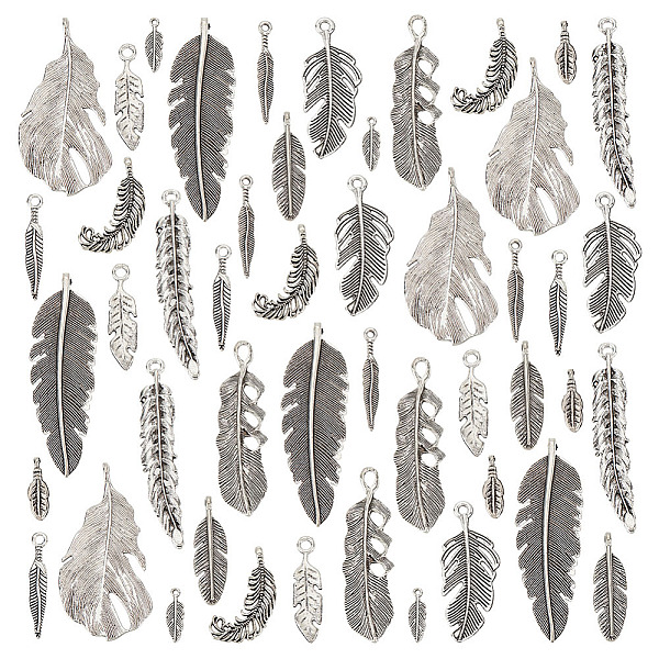 

PandaHall 72PCS Tibetan Style Alloy Pendants, Feather, Cadmium Free & Lead Free, Antique Silver, 15~56x5~23x1~5mm, Hole: 1~3.5mm Alloy...