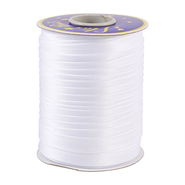 

PandaHall Single Face Polyester Satin Ribbon, White, 5/8 inch(14~15mm), about 80m/roll Polyester None White