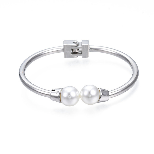 

PandaHall ABS Plastic Pearl Round Beaded Open Cuff Bangle, Brass Hinged Bangle for Women, Platinum, Inner Diameter: 1-3/4x2-1/4 inch...