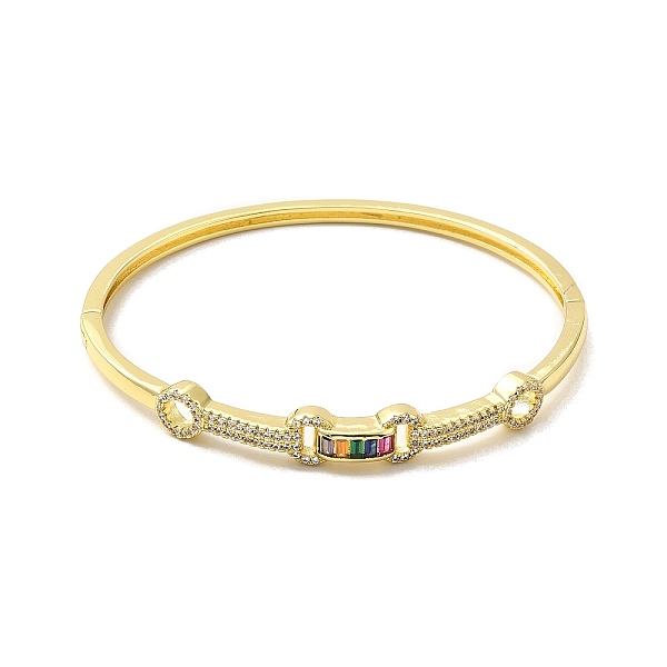 

PandaHall Rectangle & Donut Colorful Cubic Zirconia Hinged Bangle, Brass Jewelry for Women, Real 18K Gold Plated, Inner Diameter: 2x2-1/4...