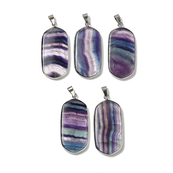 

PandaHall Natural Fluorite Pendants, Brass Oval Charms, Platinum, 47x22x4.5mm, Hole: 7.5x4mm Fluorite Oval