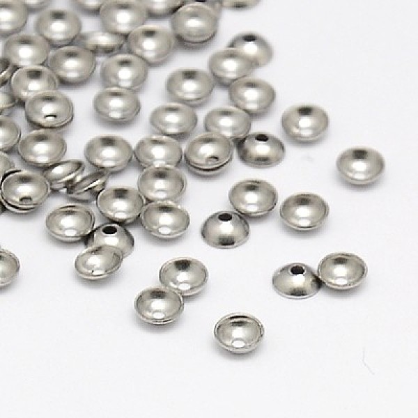 

PandaHall 304 Stainless Steel Bead Caps, Apetalous, Half Round, 3x1mm, Hole: 0.5mm, 5000pcs/bag 304 Stainless Steel