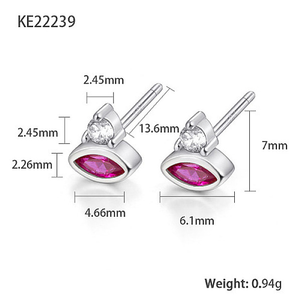 

PandaHall Cubic Zirconia Horse Eye Stud Earrings, Platinum Rhodium Plated 925 Sterling Silver Earrings, with 925 Stamp, Fuchsia, 7x6.1mm..., Pink