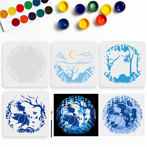 

PandaHall MAYJOYDIY US 1 Set PET Hollow Out Drawing Painting Stencils, for DIY Scrapbook, Photo Album, Fairy with 1pc Art Paint Brushes...