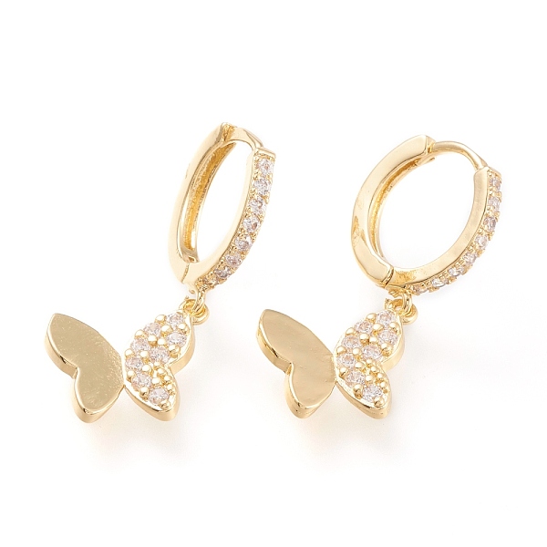 

PandaHall Brass Micro Pave Clear Cubic Zirconia Huggie Hoop Earrings, Long-Lasting Plated, Butterfly, Golden, 30.5mm, Pin: 1mm Brass...