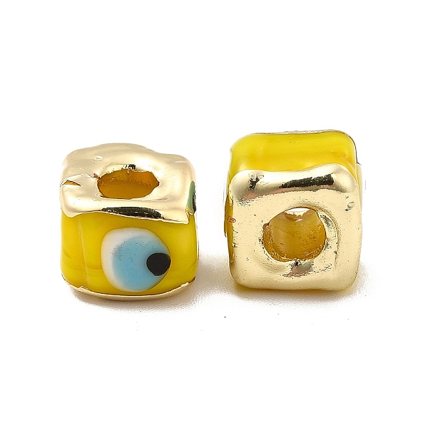 

PandaHall Brass Enamel Beads, Long-Lasting Plated, Real 18K Gold Plated, Square with Evil Eye Pattern, Yellow, 10~12x10~12x8~9mm, Hole...