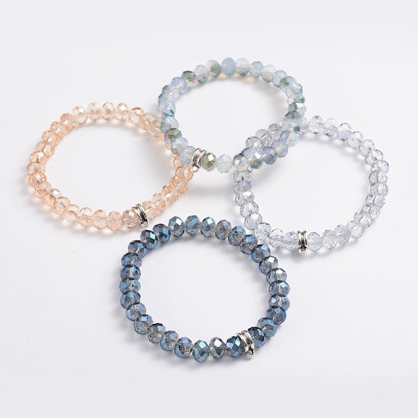 

PandaHall Electroplate Glass Beads Stretch Bracelets, with Antique Silver Alloy Findings, Mixed Color, 60mm Glass Multicolor