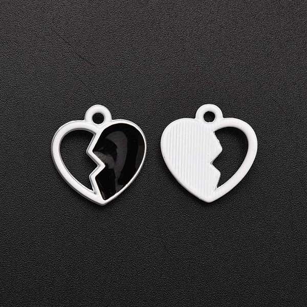 

PandaHall Spray Painted Alloy Enamel Charms, Heart-broken, Black, 14.5x14x3mm, Hole: 1.6mm Alloy+Enamel Heart Black